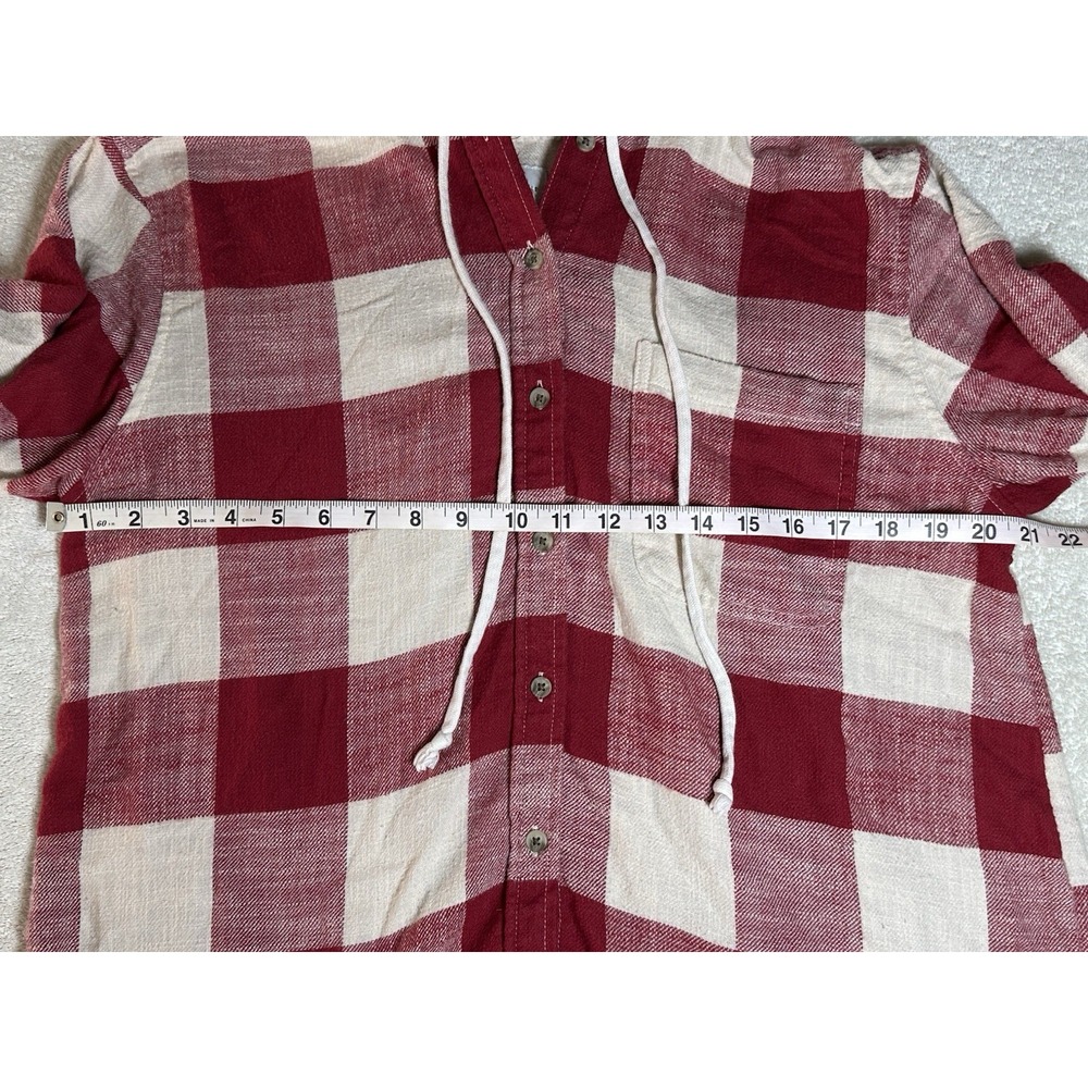 American Eagle Long Sleeve Red/Tan Plaid Button Up Hooded Sweatshirt Sz M - Picture 10 of 11
